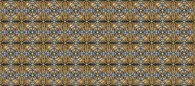 Damask altın soyut çiçek deseni kahverengi, bej ve mavi renklerde. Süslü dekorasyon. Raster illüstrasyonu.