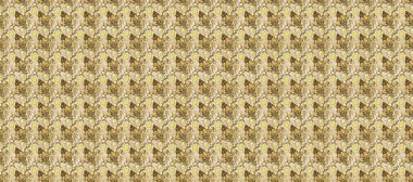 Altın elementlerle bej, kahverengi renklerde pürüzsüz desen. Doğulu arabeskler. Kusursuz altın desenli bukleler. Raster. Hassas altın deseni açın. Parlak dantel, stilize çiçekler, şal desenli.