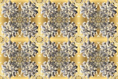 Damask pürüzsüz yineleme kalıbı. Bej, gri ve nötr renklerde altın element. Barok tarzında altın çiçekli süs. Antika altın tekrarlanabilir duvar kağıdı.