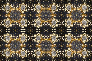 Sembol bayramı, yeni yıl kutlamaları, altın desenler. Gri, kahverengi ve bej renkli altın kar taneleri. Noel altın kar tanesi kusursuz desen. Kış kar dokusu duvar kağıdı.