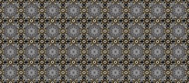 Kusursuz damaske klasik altın desen. Tekrarlayan elementlerle soyut arkaplan oluşturun. Gri, kahverengi ve siyah renklerde altın sarısı desenler. Raster illüstrasyonu.