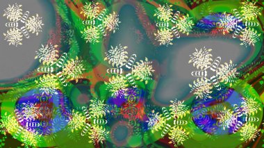 Renkli çizim kalıbı. Çiçek arkaplan. Çiçek duvar kâğıdı. Raster illüstrasyonu. Yeşil renklerde şirin tekstil.