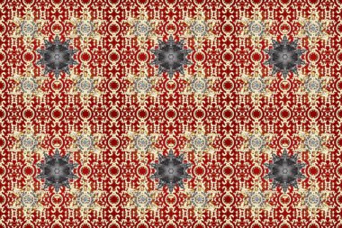 Süslü dekorasyon. Raster klasik barok çiçeksiz altın desenli. Lüks, kraliyet ve Viktorya dönemi konsepti. Kırmızı, bej ve kahverengi renklerde altın desenli altın elementler.