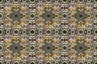 Paisleys zarif çiçek desenli arkaplan duvar kâğıdı çizimi. Klasik stil, güzel, modern, üç boyutlu sanat eseri. Altın, gri, kahverengi ve bej desenli desenli çiçek yaprakları ve süslemeleri..