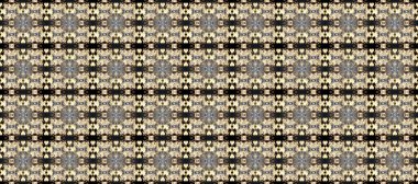 Senin tasarımın için, duvar kağıdı. Altın desenli gri, bej ve kahverengi renklerde altın çiçekli elementler. Raster geometrik arka plan. Altın rengi kusursuz illüstrasyon.