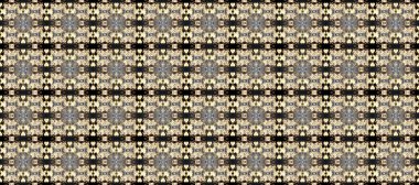 Senin tasarımın için, duvar kağıdı. Altın desenli gri, bej ve kahverengi renklerde altın çiçekli elementler. Raster geometrik arka plan. Altın rengi kusursuz illüstrasyon.