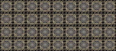 Kusursuz altın desenli bukleler. Doğu tarzı arabesk. Parlak dantel, stilize çiçekler, şal desenli. Hassas altın desen. Gri, kahverengi bej rengi ve altın elementler üzerinde pürüzsüz desen. Raster..