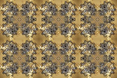 Raster illüstrasyonu. Damask altın soyut çiçek deseni bej, kahverengi ve gri renklerde. Süsleme.
