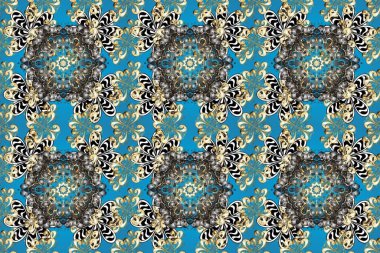 Mavi, gri ve bej renklerinde, altın elementli, pürüzsüz desenler. Şam tasarım için kusursuz desen.
