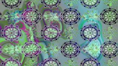 Tekstil için Lacy Fashion Print. Mandalas 'ın dekoratif dokusu. Kumaş veya Duvar Kağıdı Tasarımı. Raster illüstrasyonu. Folk Style. Stilize Çiçekler. Dantelli Kar Tanelerinin Etkisi.