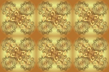 Sarı ve nötr renklerde altın karalama fantezi yaprakları ve çiçek Raster soyut çiçek çelenk. El yapımı dekoratif çerçeve, albüm kapağı, tebrik kartı, klasik Art deco tarzı.