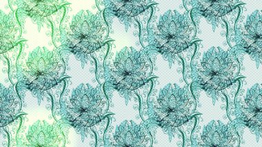 Suluboya çizim kalıbı. Çiçek izi. Suluboya tarzında tarafsız, mavi ve yeşil renkte çiçekler.