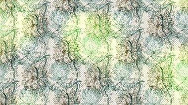 Raster illüstrasyonundaki çiçek desenli çizim. Tarafsız, gri ve yeşil renklerde çiçekler. Renkli Bahar Teması eskiz kalıbı. Düz Çiçek Elementleri Tasarımı.