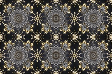 Düz elle çizilmiş klasik koleksiyon. Arkaplan, kumaş, altın duvar kağıdı. Altın desenli gri, kahverengi ve bej renklerde altın elementler. Raster altın pürüzsüz desen.