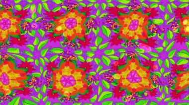 Renkli unsurlarla hareketli arka plan görüntüleri. Çiçekler. Eski model. Bayrak tarzı. Video kaydı. Şablon. Döngü. Kusursuz..