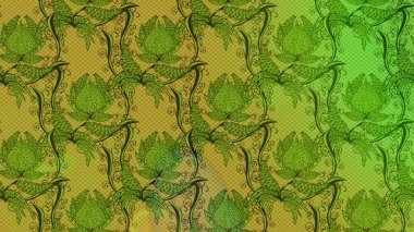 Raster illüstrasyonundaki çiçek desenli çizim. Düz Çiçek Elementleri Tasarımı. Renkli Yaz Temalı eskiz kalıbı. Yeşil, sarı ve kahverengi renkte çiçekler.