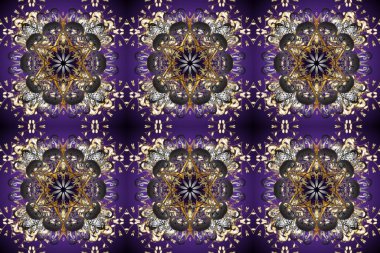 Renkli arka planda izole kar taneleri. Yüzey için tekrarlanan doku, ambalaj kağıdı, gri, mor ve kahverengi renkler. Kış kar tanesi, raster arka plan. Raster illüstrasyonu.