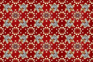 Geleneksel altın sarısı desenli kırmızı, bej ve kahverengi renkler ve altın elementler. Barok tarzında kusursuz bir doğulu süsü..