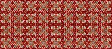 Tekrarlayan elementlerle kusursuz soyut arkaplan. Kırmızı, kahverengi ve altın desenli. Zarif raster klasik desen.
