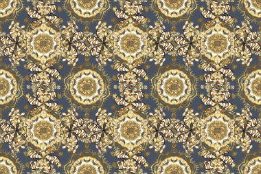 Mavi ve bej renklerde altın elementlerle kusursuz desen. Raster oryantal süs. Kusursuz altın desen.