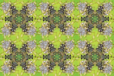 Barok tarzında altın çiçekli süs. Damask kusursuz yinelenen arkaplan. Altın element yeşil, gri ve nötr renklerde. Doku arkaplanı üzerine altın duvar kağıdı.