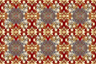 Kusursuz kraliyet lüksü, altın barok kumaş rengi. Altın antika ortaçağ dekoratifi, yapraklar ve bej ve kahverengi üzerine altın desenli süslemeler..