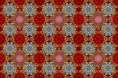 Raster klasik barok çiçeksiz altın desenli. Lüks, kraliyet ve Viktorya dönemi konsepti. Süslü dekorasyon. Kırmızı, kahverengi ve gri renklerdeki altın desenli altın elementler.