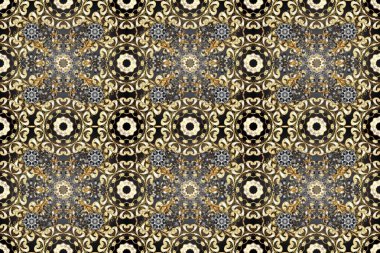 Klasik raster sarısı, kusursuz desen. Çiçek süsü kumaş deseni, cam, çiçek desenli metal kahverengi, bej ve gri renklerde altın elementler..