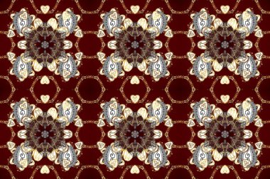 Çiçek süsü kumaş deseni, cam, çiçek desenli metal kahverengi, kırmızı ve bej renklerinde altın elementler. Klasik raster altın pürüzsüz desen.