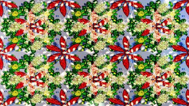 Desen, çizim, çiçek sınırı. Çiçek çelengi. Güzel, parlak, pürüzsüz kumaş, tuval. Kıvırcık, parlak örgü. Eski moda arka plan. Raster illüstrasyonu.