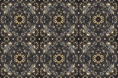 Raster illüstrasyonu. Oriental raster klasik gri, kahverengi, bej ve altın desenli. Kusursuz soyut arkaplan.