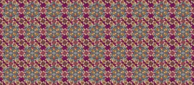 Barok tarzında duvar kağıdı tasarımı için kusursuz damaske deseni arkaplanı. Altın desenli gri, mor ve kahverengi renkler ve altın elementler. Süslü raster dekorasyonu.