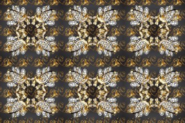 Paisleys zarif çiçek desenli arkaplan duvar kâğıdı çizimi. Klasik stil, güzel, modern, üç boyutlu sanat eseri. Altın, gri, kahverengi ve bej desenli desenli çiçek yaprakları ve süslemeleri..