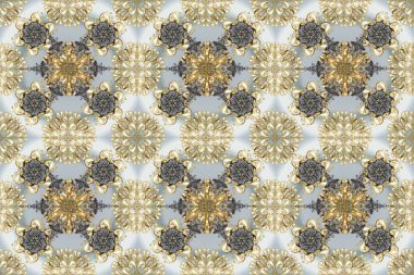 Altın çiçekli, pürüzsüz desen. Gri, bej ve nötr renklerde altın bir element. Barok tarzında altın çiçekli süs. Damask arkaplanı.