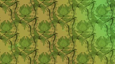 Raster suluboya çiçek deseni, narin çiçekler, yeşil, sarı ve kahverengi çiçekler, tebrik kartı şablonu. Raster Güzel kumaş deseni.