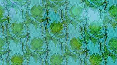 Vadinin çiçekleri mavi ve yeşil renklerde. Raster çiçek desenleri çiziyor..