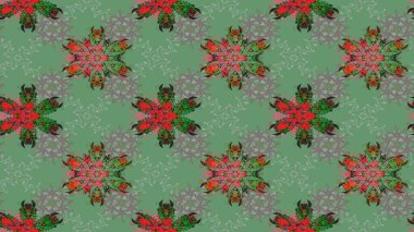 Klasik çiçek tasarımı elementleri. Yeşil kıvırcık çiçekler yeşil renkte şekillenir. Raster illüstrasyonu.