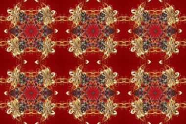 Kırmızı, kahverengi ve bej renklerde altın elementler. Geleneksel klasik raster altın pürüzsüz desen. Barok tarzında kusursuz bir doğulu süsü..