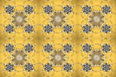 Geleneksel oryantasyon süsü. Kusursuz klasik raster altın desenli. Altın desenli sarı, bej ve gri renklerde altın elementler. Klasik vintage arkaplan.