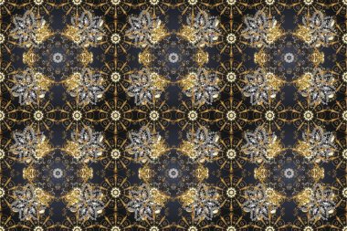 Gri ve kahverengi renklerde kusursuz desen. Raster altın pürüzsüz desen. Doğu tarzı arabesk tarzında altın elementler. Kusursuz altın desenli bukleler..