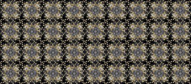 Gri, siyah ve bej renklerde altın element. Antika altın tekrarlanabilir duvar kağıdı. Barok tarzında altın çiçek süsü. Damask arkaplanı tekrarlayan kusursuz desen.