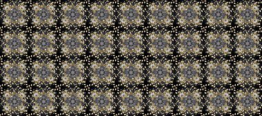 Gri, siyah ve bej renklerde altın element. Antika altın tekrarlanabilir duvar kağıdı. Barok tarzında altın çiçek süsü. Damask arkaplanı tekrarlayan kusursuz desen.