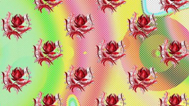 Tarafsız, yeşil ve pembe renklerde ve çiçek siluetiyle bahar çiçekleriyle desen. Raster deseni.