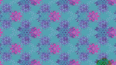 Kar tanesi rengarenk desen. Raster illüstrasyonu. Raster kar taneleri arka planda. Soyut kar taneleri arkaplanda izole edilmiş düz dizayn. Kar taneleri deseni.