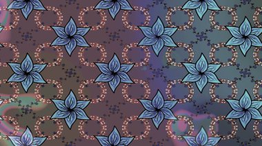 Çiçekli ipek eşarp. El çizimi çiçek unsurları olan soyut çizim raster deseni. 1950-1960 motifleri. Retro tekstil tasarım koleksiyonu. Kahverengi ve mavi üzerine kahverengi ve mavi.