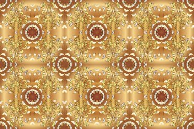 Kusursuz klasik altın desen. Bej, kahverengi ve altın elementli nötr renklerde altın desen. Raster geleneksel oryantasyon süsü.