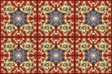 Kahverengi bej renkli geleneksel Arap dekoru. Çiçekli süslemeli, pürüzsüz bir desen. Doğu tarzında klasik tasarım öğesi. Süslü dantel iz sürücü. Duvar kağıdı için altın süslü illüstrasyon