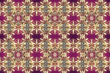 Klasik klasik klasik arka plan. Klasik raster sarısı, kusursuz desen. Geleneksel oryantasyon süsü. Kahverengi ve bej renklerde altın elementlerle pürüzsüz desen.