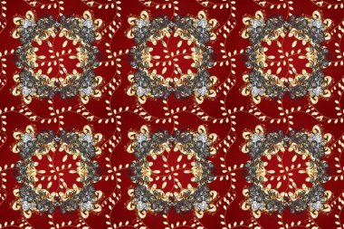 Raster altın pürüzsüz desen. Kusursuz altın desenli bukleler. Doğu tarzı arabesk tarzında altın elementler. Kırmızı, kahverengi ve bej renklerde pürüzsüz desen.