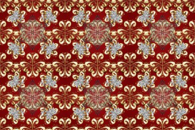 Kusursuz altın desen. Altın elementlerle bej, kahverengi ve kırmızı renklerde kusursuz desen. Raster doğulu süsü.